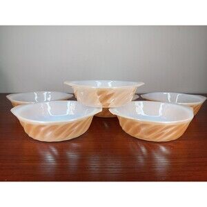 Anchor Hocking Fire King Peach Lusterware Individual Casserole Dishes Set/6 EUC